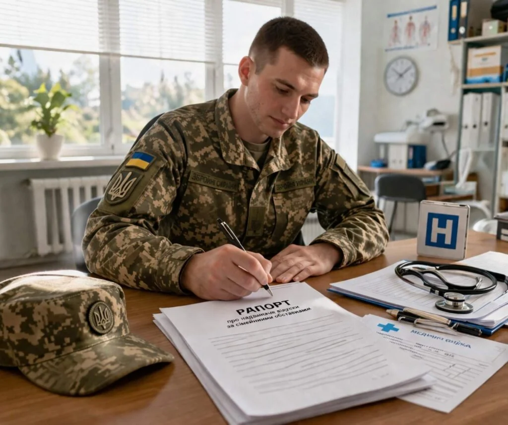 Военнослужащий заполняет заявление на отпуск с полным денежным обеспечением по семейным обстоятельствам