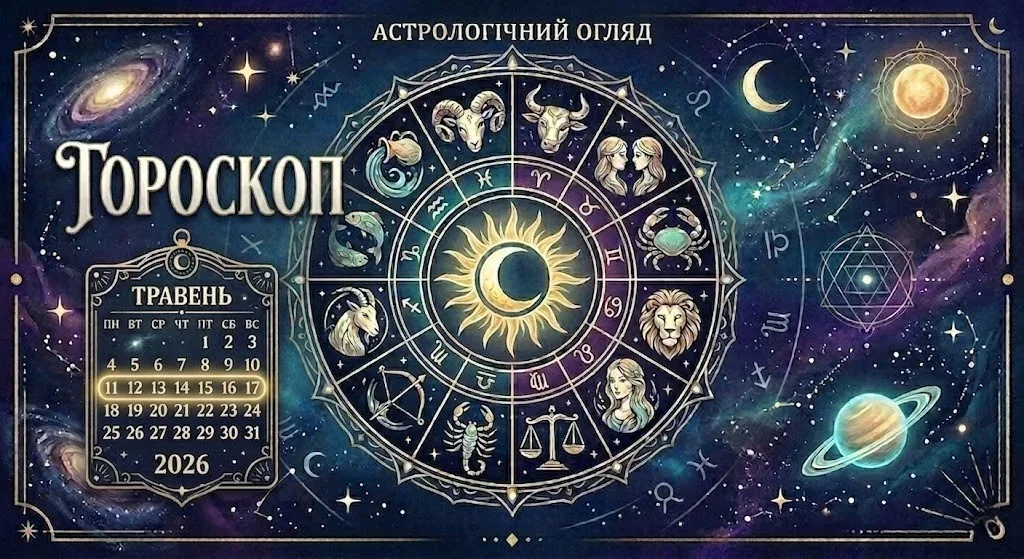 Астрологічний гороскоп на 16 травня 2026 з колом знаків Зодіаку та зірками