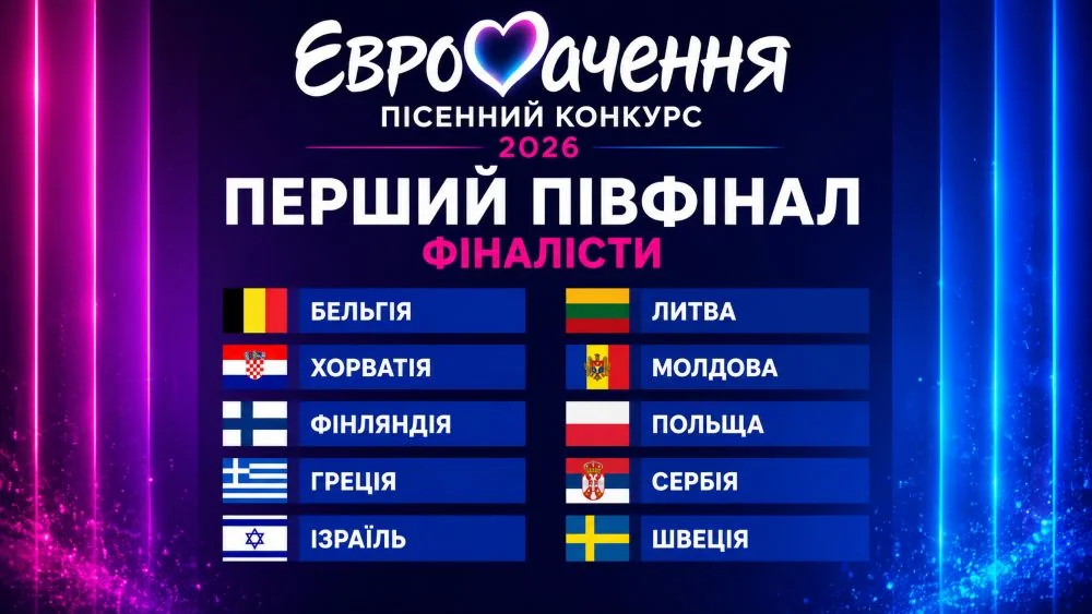 Финалисты первого полуфинала Евровидения-2026: Бельгия, Хорватия, Грузия, Мальта, Финляндия, Израиль, Греция, Польша, Сербия, Швеция.