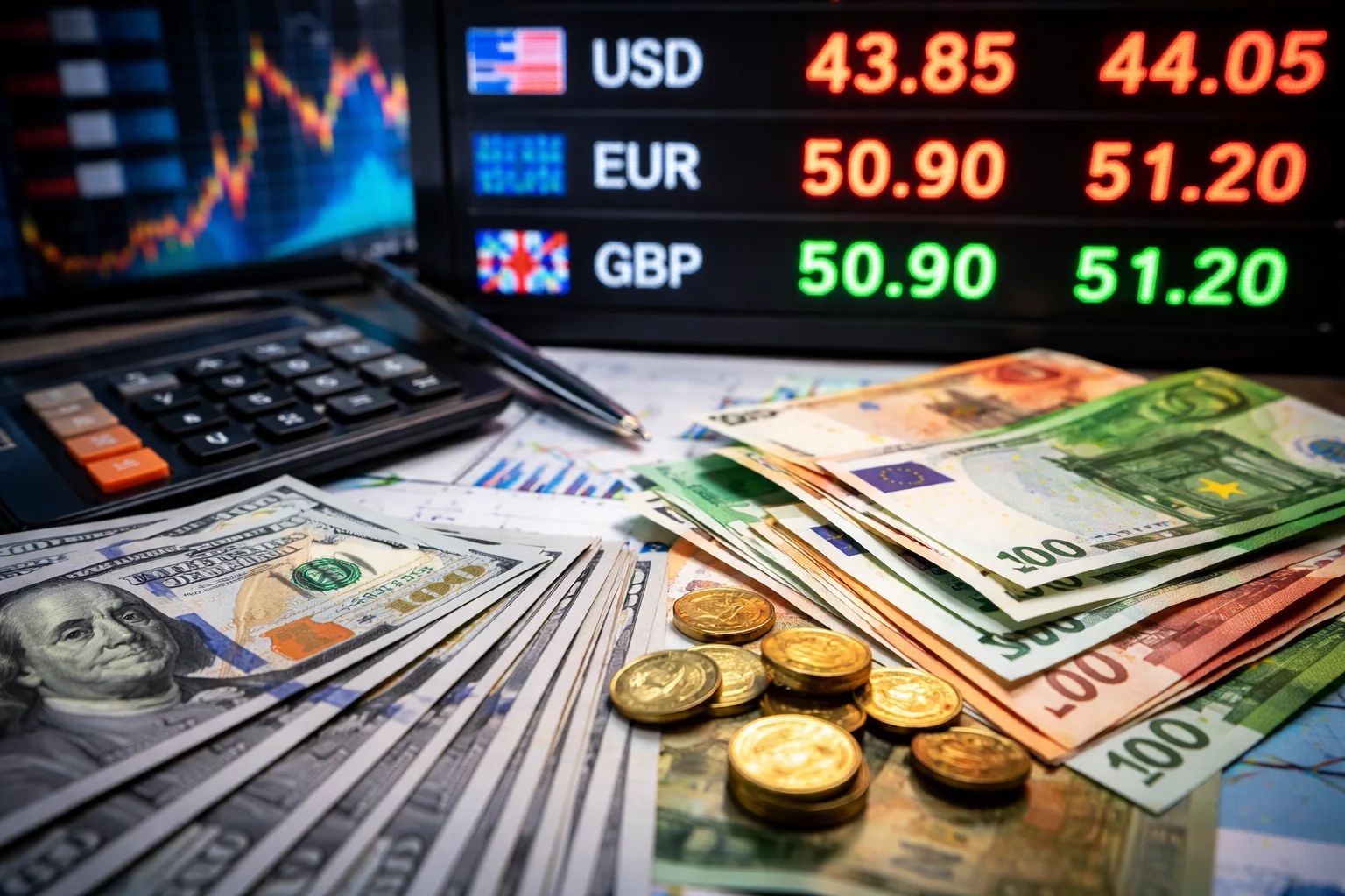Курс доллара на неделю: прогноз 43,75-44,35 грн Табло курса доллара 43,85-44,05 грн, купюры USD, EUR, GBP и графики валютного рынка