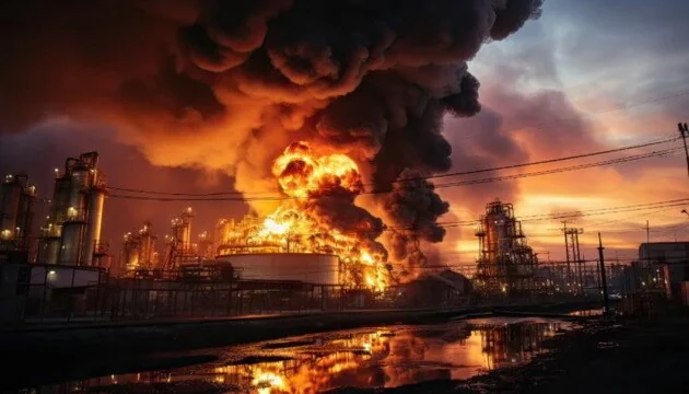 Рязанский НПЗ в огне после удара по нефтеперерабатывающему заводу