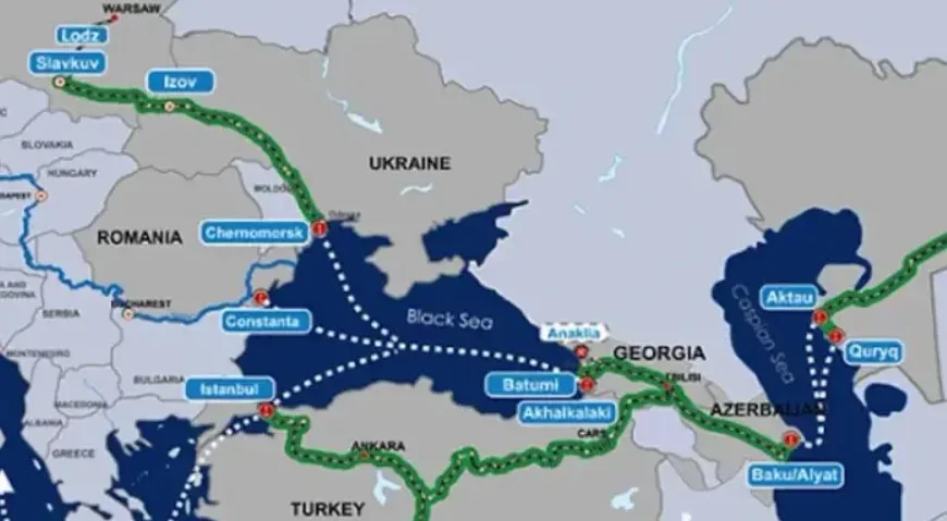 Маршрут Баку-Тбілісі-Карс на карті Транскаспійського коридору Азія-Європа