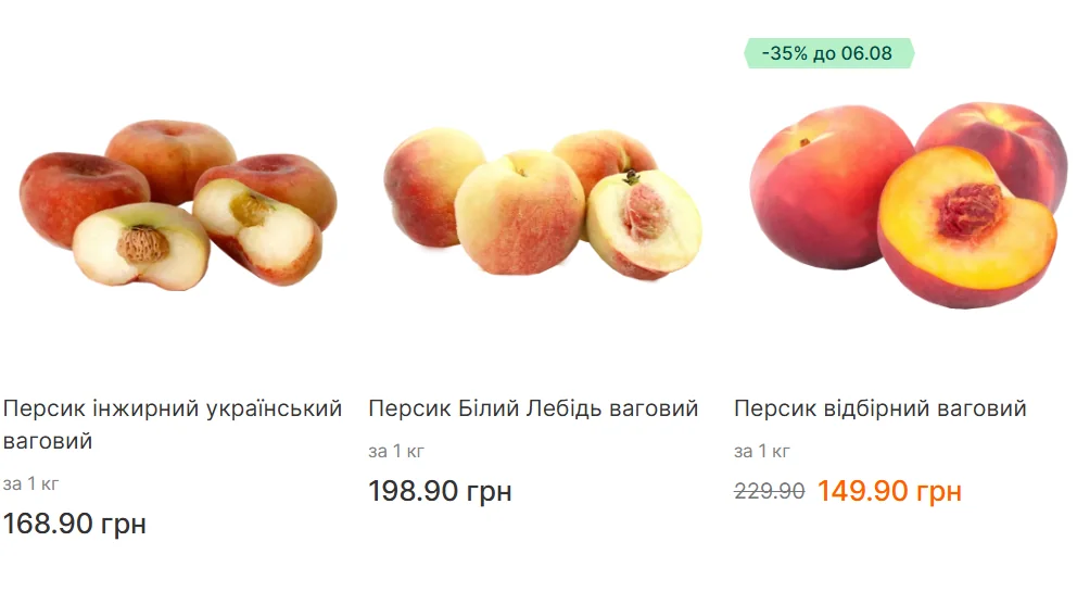 Персики перед выходными подешевели почти вдвое: какие цены на фрукты сейчас Персики инжирный, Белый Лебедь и отборный с ценами от 149.90 грн