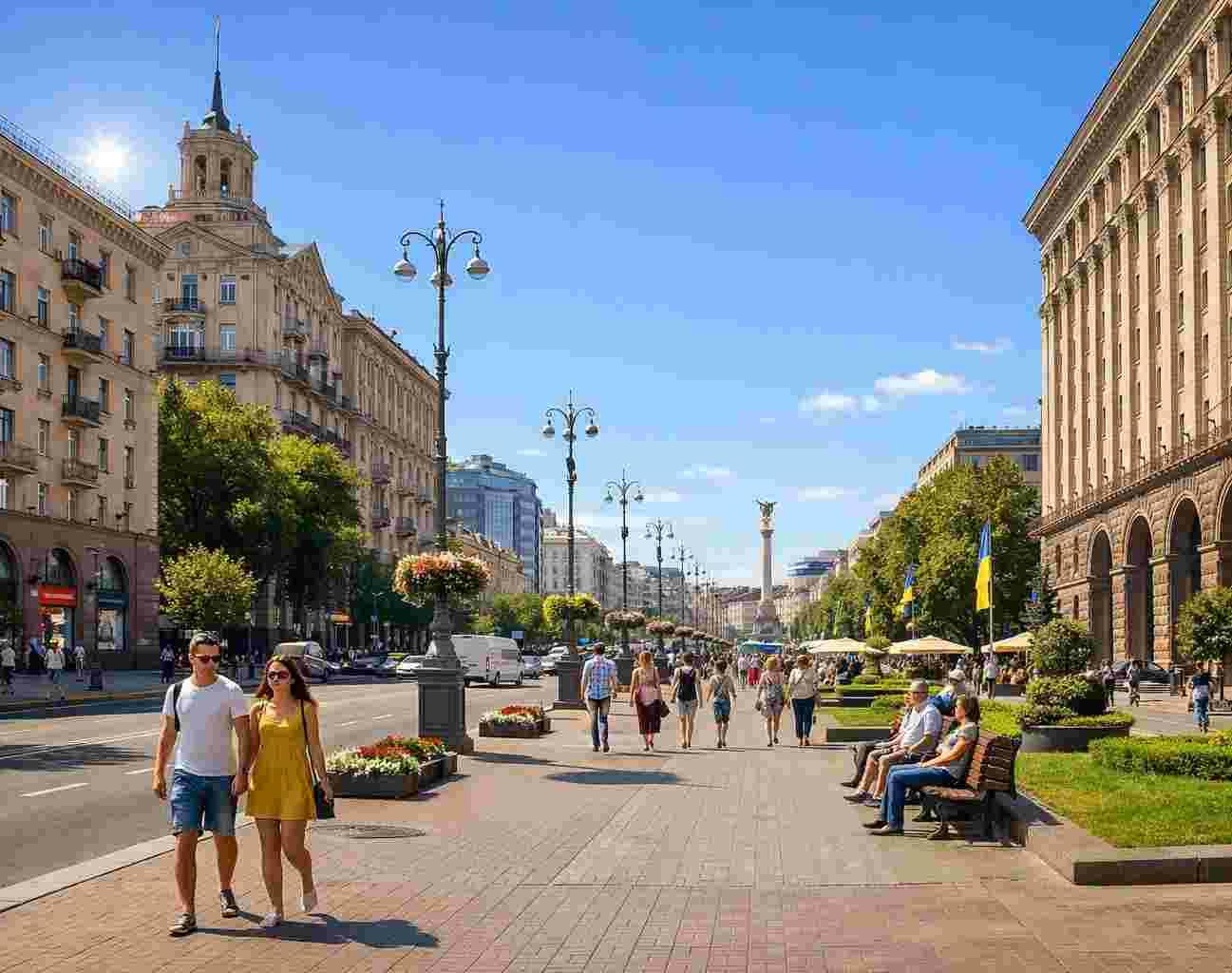 Київ у розкішному теплі: люди гуляють вулицями в сонячний день