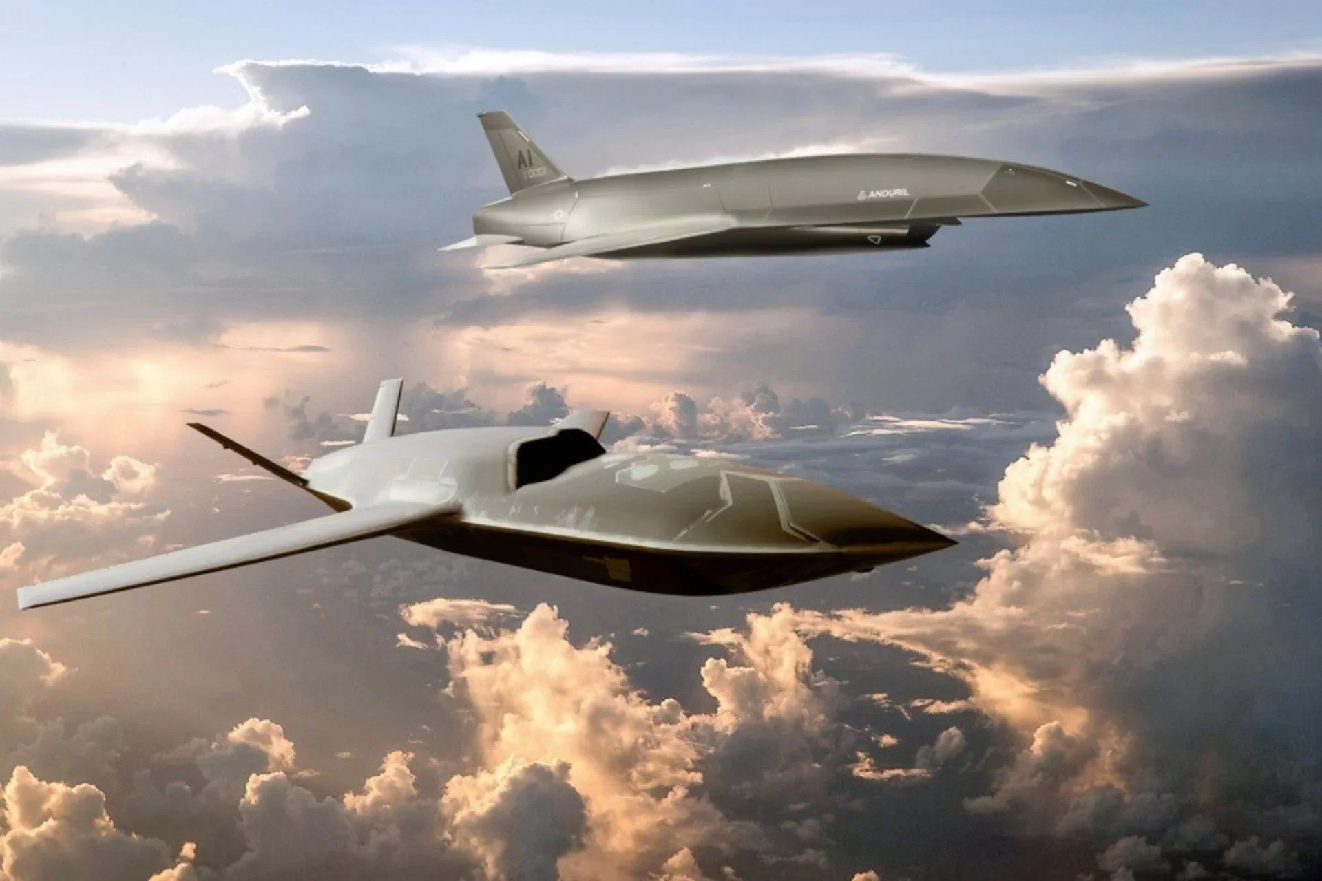 Безпілотні винищувачі Anduril FQ-44A Fury летять над хмарами