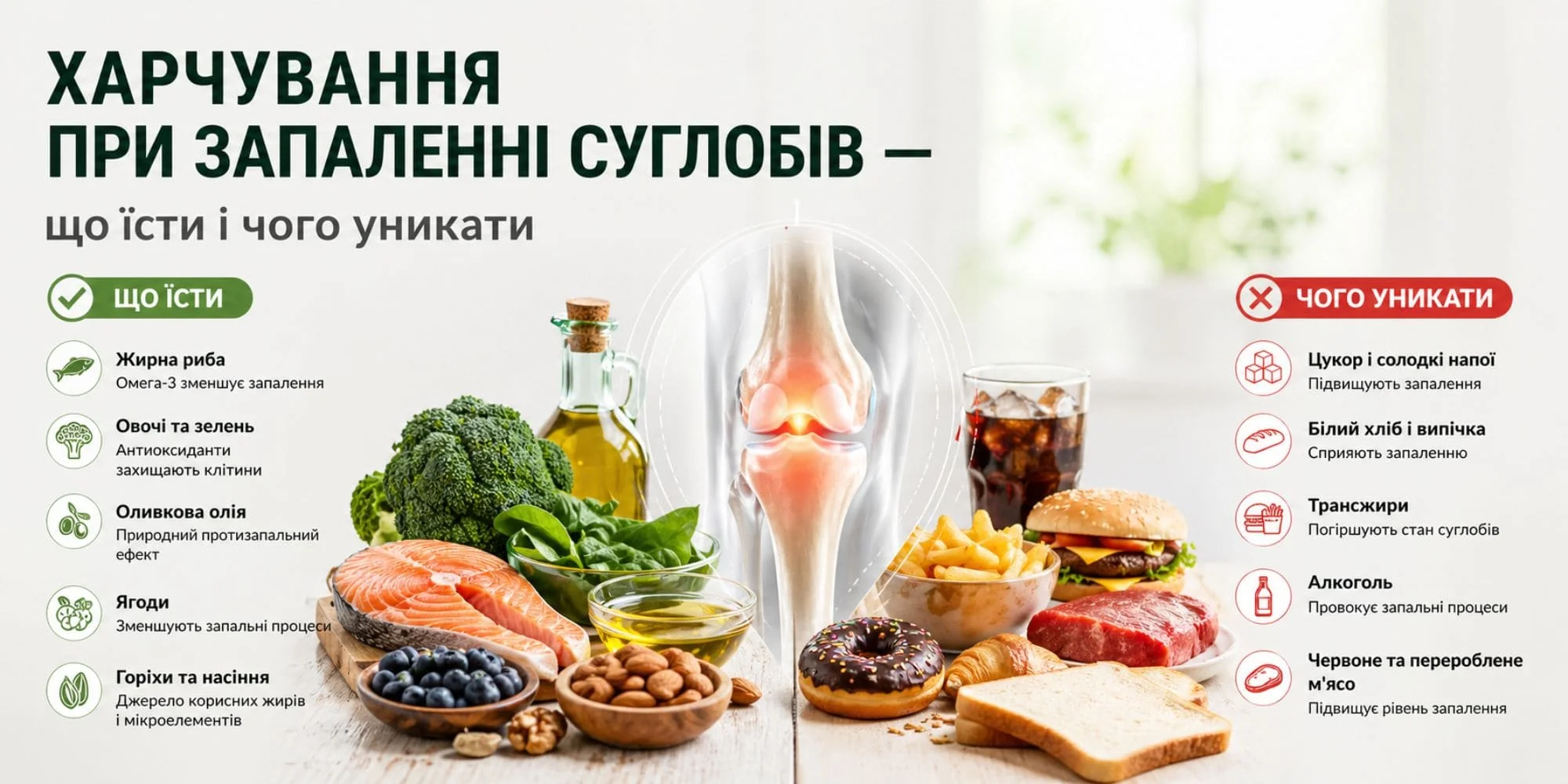 Харчування при запаленні суглобів: корисні продукти та ті, яких уникати