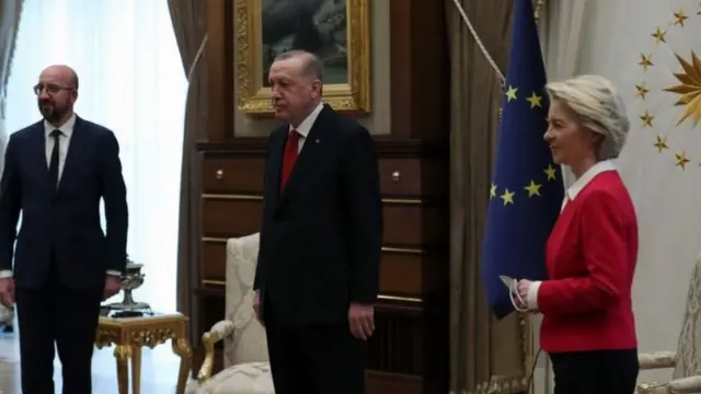 Реджеп Ердоган та Урсула фон дер Ляєн під час зустрічі з лідерами ЄС