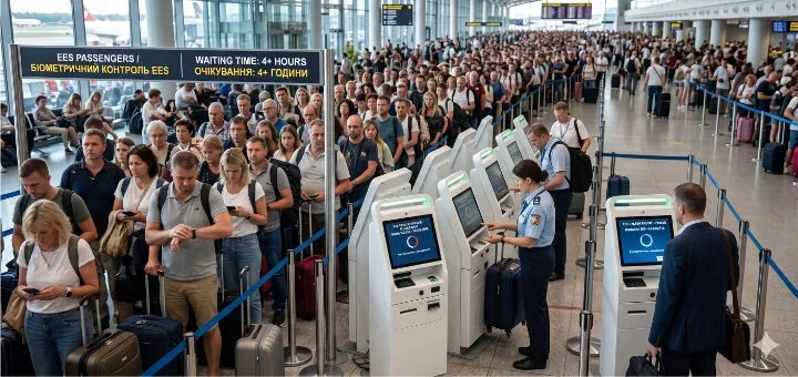 Черга пасажирів на біометричний контроль EES в аеропорту ЄС