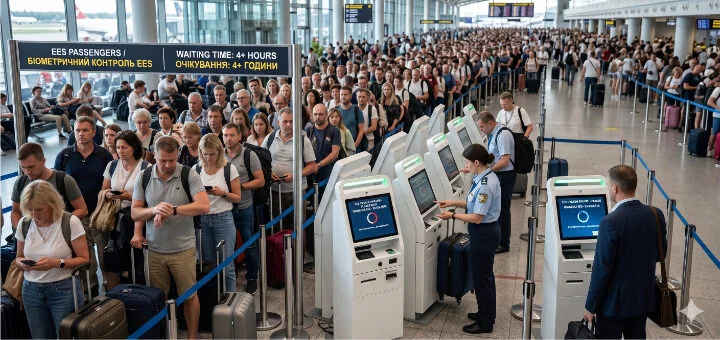 Черга пасажирів на біометричний контроль EES в аеропорту ЄС з очікуванням понад 4 години