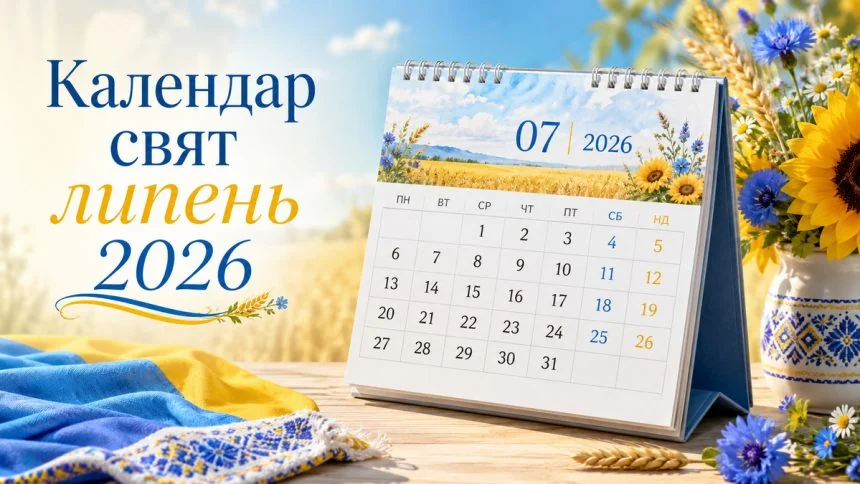 Июль 2026: главные праздники Украины и календарь выходных Календарь праздников июль 2026 с украинскими символами урожая и датами