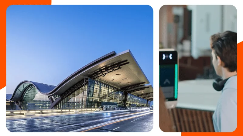 Термінал аеропорту Хамад та пасажир на Face ID Fast Pass Qatar Airways