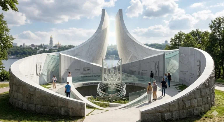 Національний пантеон у Києві з тризубом у центрі меморіалу