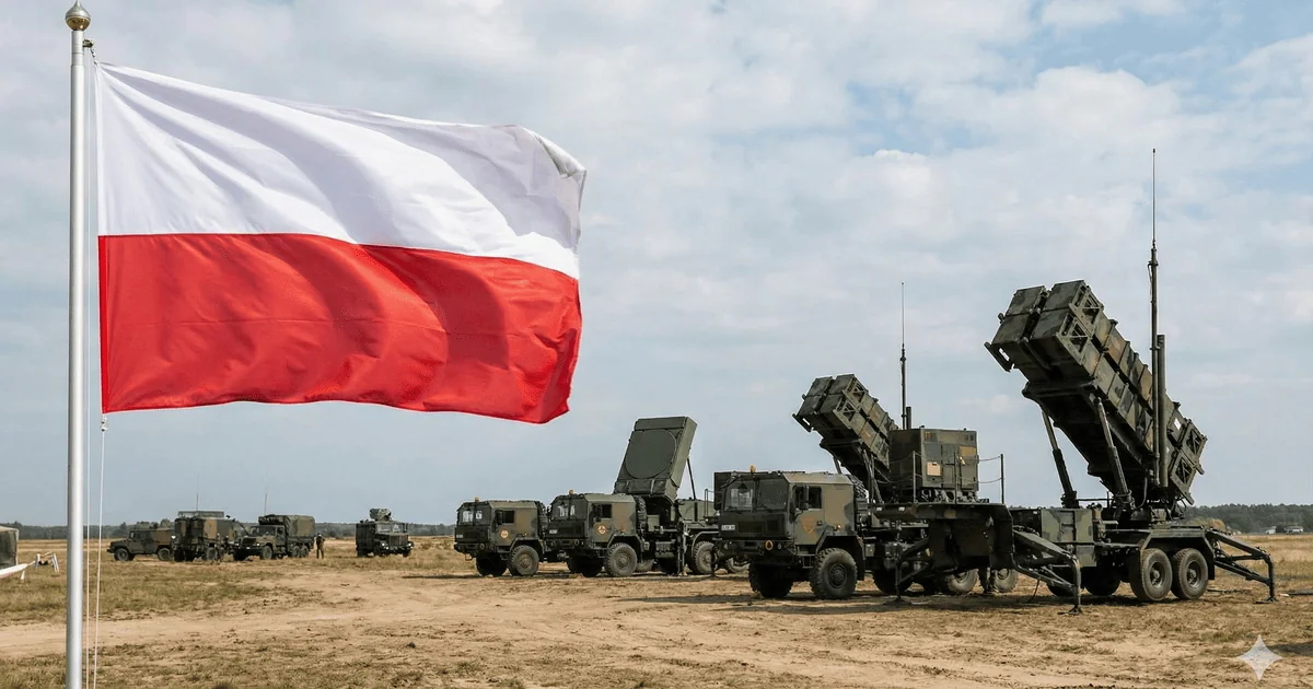 Польські системи Patriot на тлі державного прапора під час скандалу з передачею Україні