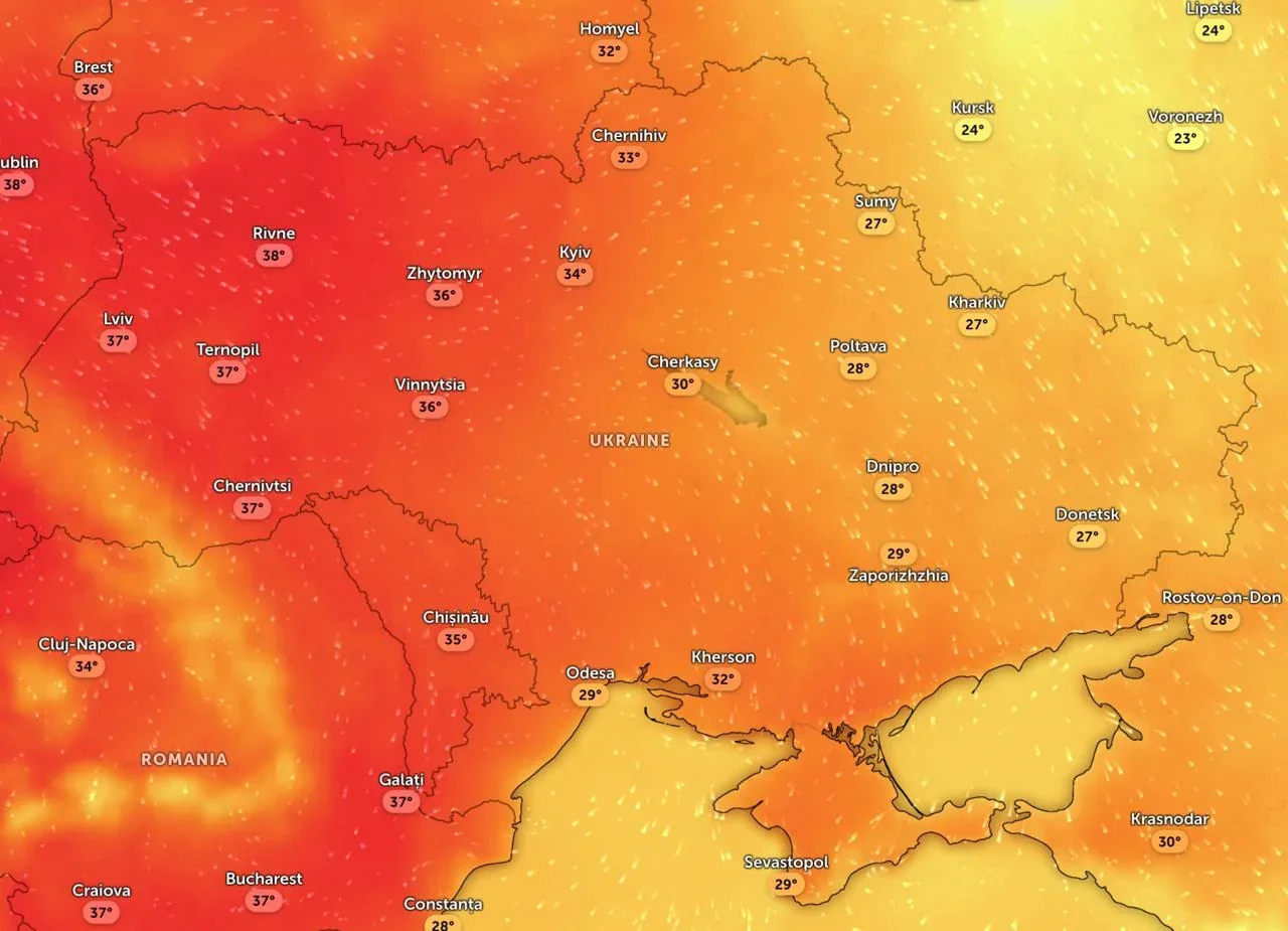 Карта температур України 2 липня з +34° у Києві та спекотними регіонами